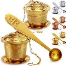 Load image into Gallery viewer, Tea Infuser Set of 2 with Tea Scoop & Drip Trays - 304 Stainless Steel Ultra Fine Mesh Loose Leaf Tea Strainer