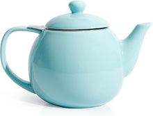 Load image into Gallery viewer, Teapot, Porcelain Tea Pot with Stainless Steel Infuser, Blooming & Loose Leaf Teapot - 27Ounce, Turquoise