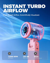 Load image into Gallery viewer, Portable Handheld Turbo Fan, 5 Gear Wind, Battery Operated, up to 12 Working Hours, 3 in 1 Hand Fan with Air Turbo Tech Cooling Fan for Outdoor Activities, Travel, Working