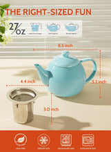 Load image into Gallery viewer, Teapot, Porcelain Tea Pot with Stainless Steel Infuser, Blooming &amp; Loose Leaf Teapot - 27Ounce, Turquoise

