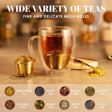 Load image into Gallery viewer, Tea Infuser Set of 2 with Tea Scoop &amp; Drip Trays - 304 Stainless Steel Ultra Fine Mesh Loose Leaf Tea Strainer
