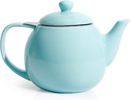 Teapot, Porcelain Tea Pot with Stainless Steel Infuser, Blooming & Loose Leaf Teapot - 27Ounce, Turquoise
