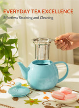 Load image into Gallery viewer, Teapot, Porcelain Tea Pot with Stainless Steel Infuser, Blooming &amp; Loose Leaf Teapot - 27Ounce, Turquoise
