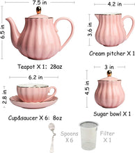 Load image into Gallery viewer, Sweejar Porcelain Tea Sets British Royal Series, 8 OZ Cups &amp; Saucer Service for 6, with Teapot Sugar Bowl Cream Pitcher Teaspoons and Tea Strainer, Suitable for High Tea, Wedding, Party (Pink)

