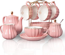 Load image into Gallery viewer, Sweejar Porcelain Tea Sets British Royal Series, 8 OZ Cups &amp; Saucer Service for 6, with Teapot Sugar Bowl Cream Pitcher Teaspoons and Tea Strainer, Suitable for High Tea, Wedding, Party (Pink)
