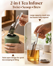 Load image into Gallery viewer, Tea Infuser for Loose Leaf Tea, Stainless Steel Fine Mesh Tea Strainer | 2-In-1 Loose Leaf Tea Steeper,  Tea Filter &amp; Scoop with Long Handle, Easy Fill Reusable Single Cup Tea Ball
